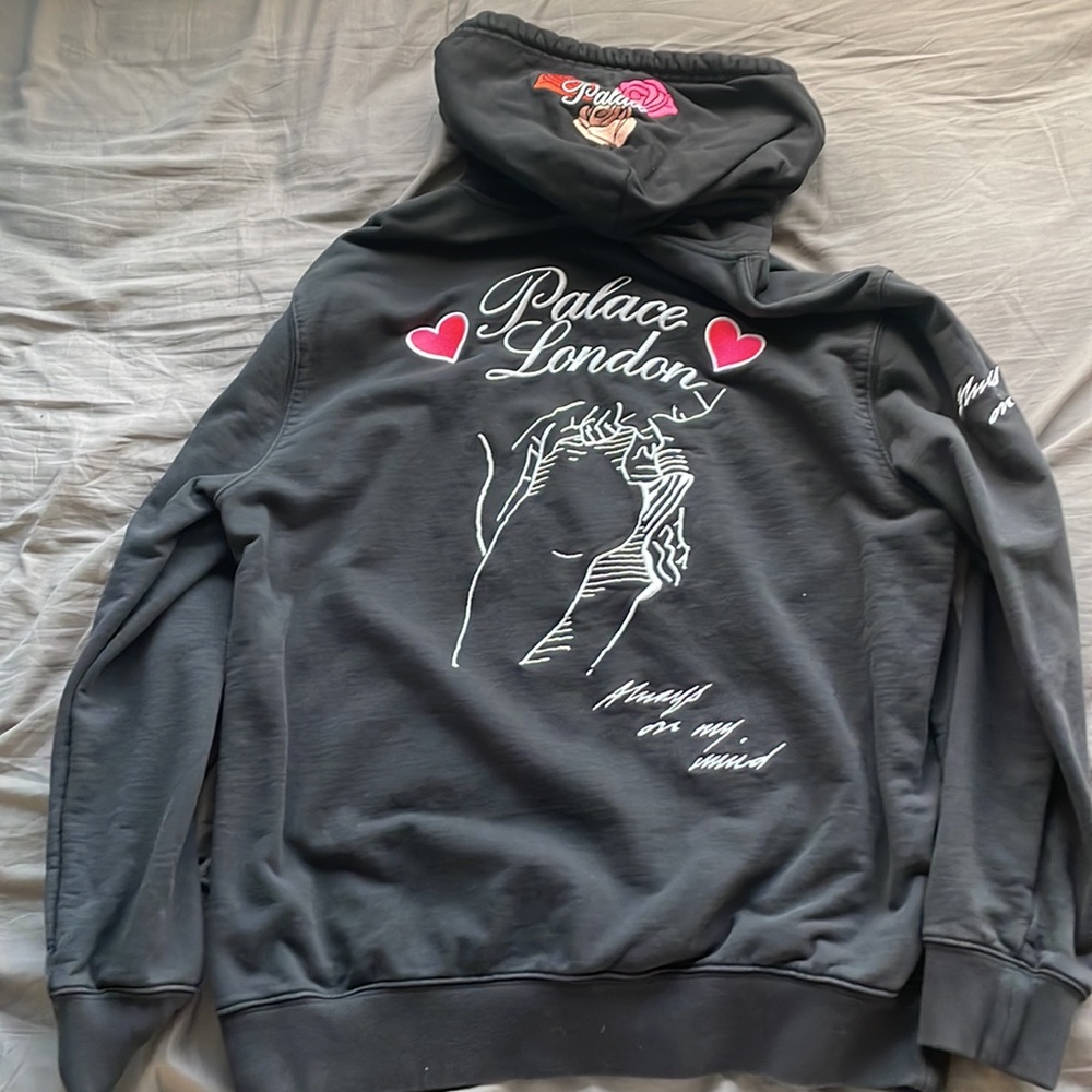 Black Graphic Hoodie with Angel and Lip Designs - Picture 2 of 8